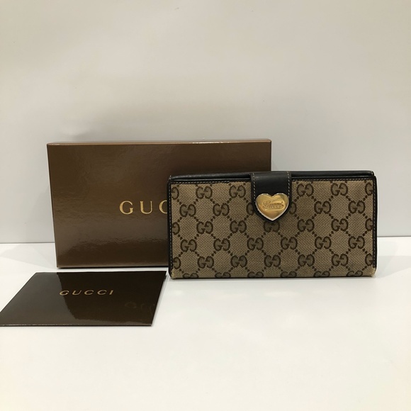 Gucci Brown GG Canvas Heart Plate Long Wallet Sku#84585 (Gently used) - Picture 1 of 16